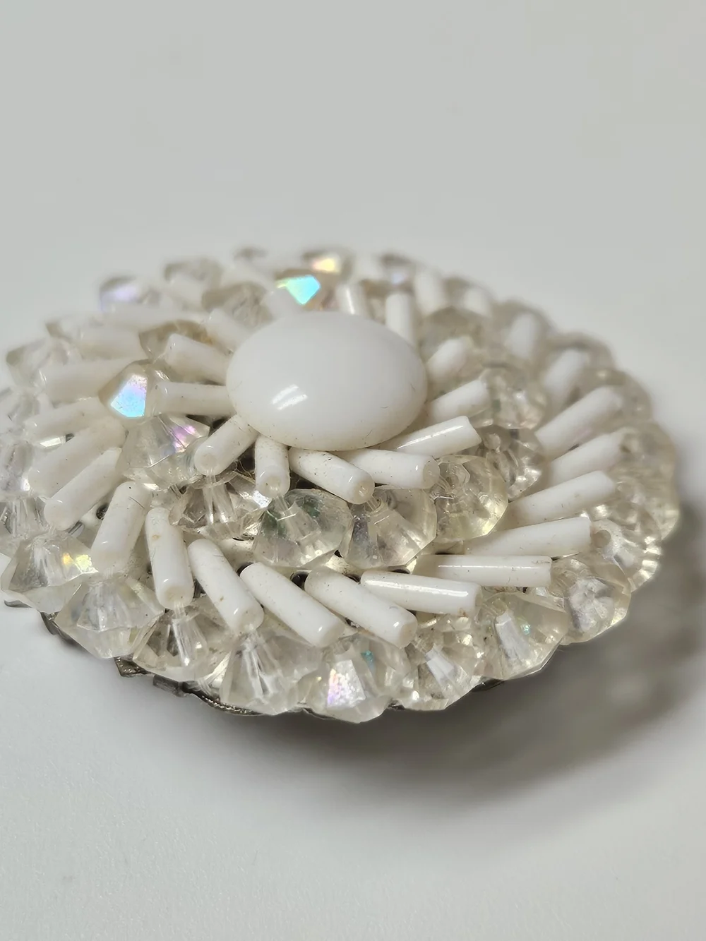 1960s Signeg West German Classic White Milk Glass Brooch